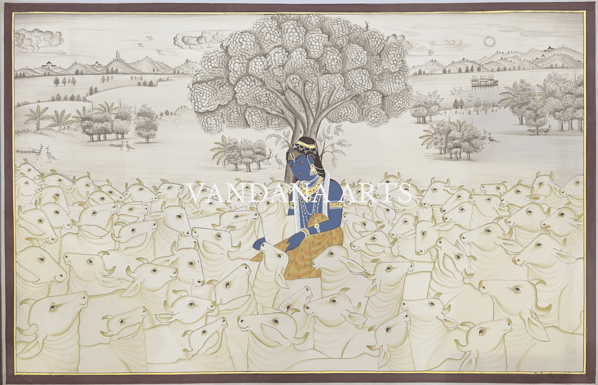 Krishna Cow Contemporary Monotone Pichwai