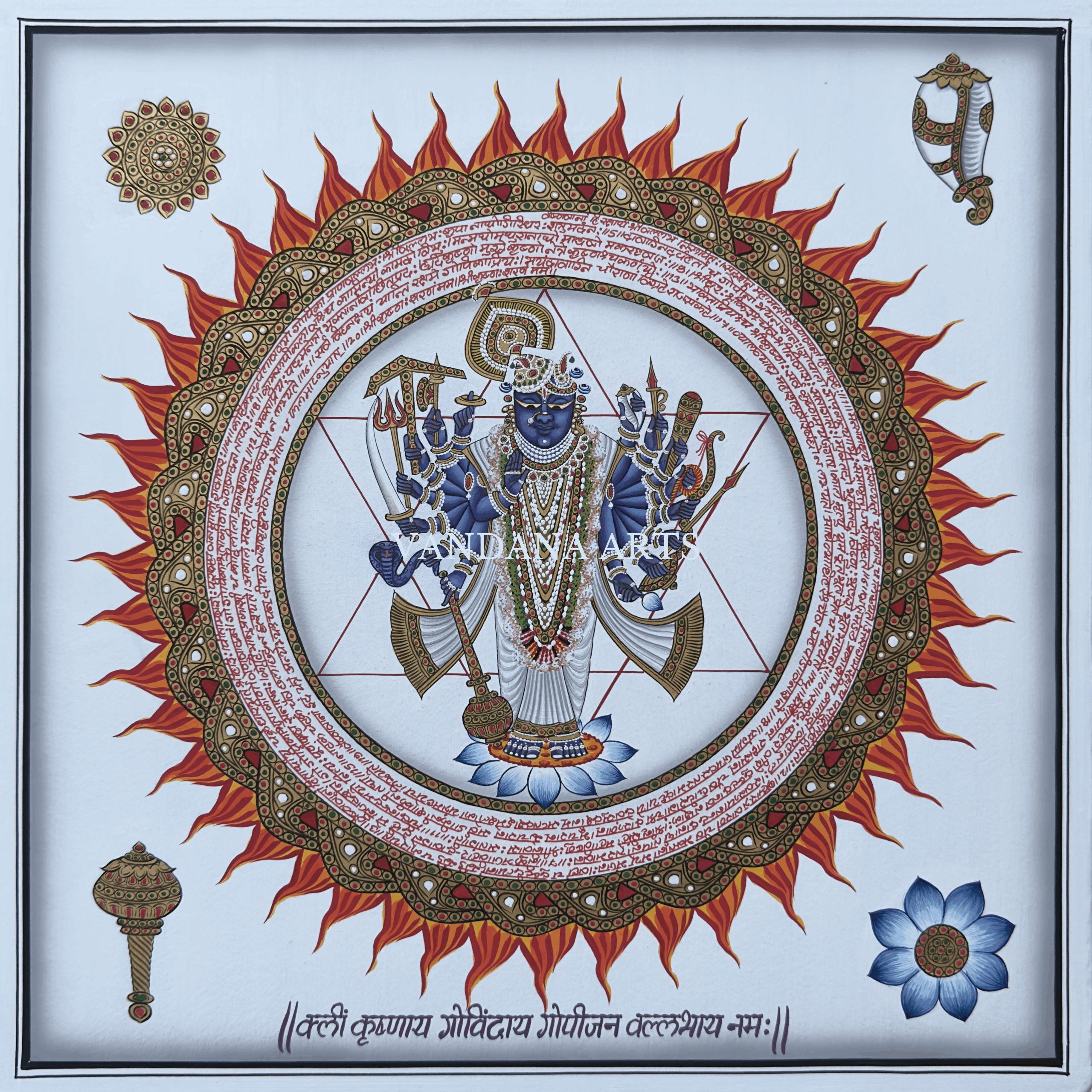 White Blue Sudarshanji Miniature 15 x 15 inches